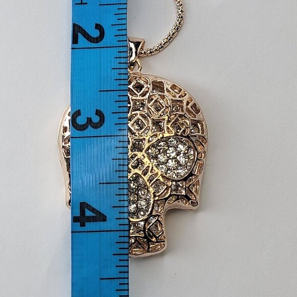 Large Crystallized Golden Skull Pendant Necklace - Picture 7 of 12